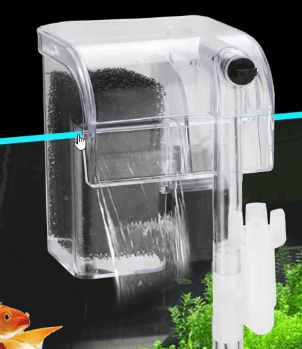 The hang on filter (HOB) works externally, where water circulates through it and returns to the aquarium through pumping or gravity.